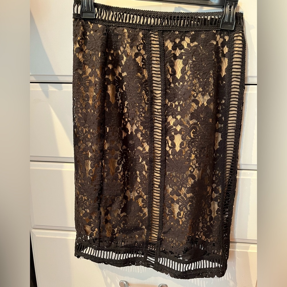 Baily44 black lace pencil skirt